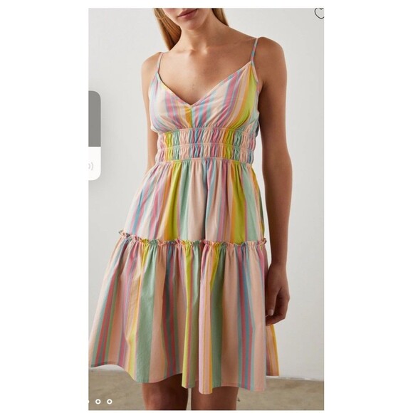Rails Dresses & Skirts - RAILS Women’s Dress Smocked Guava Stripe Short Tiered Straps Sz Medium a
